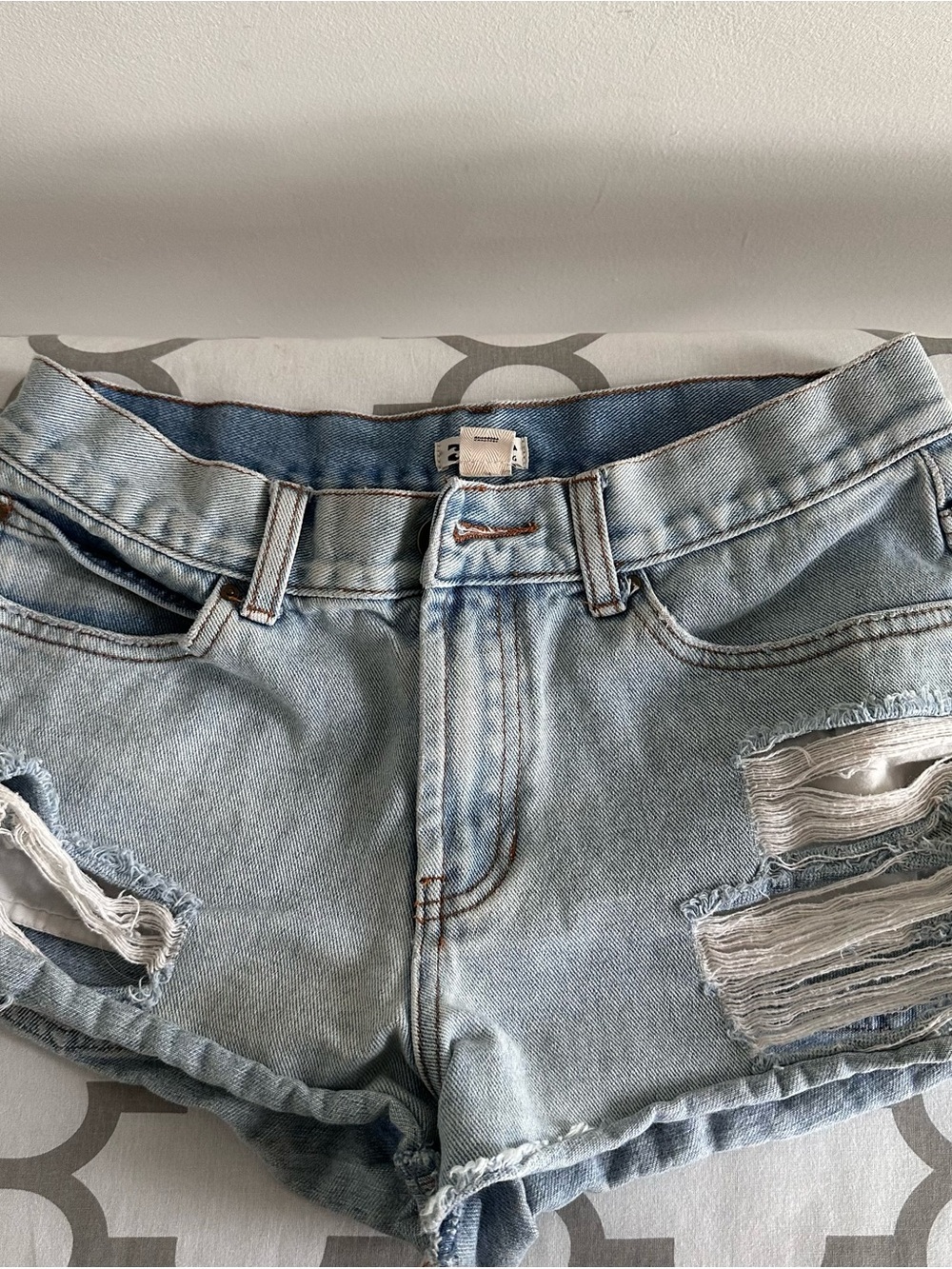 Billabong Light Blue Distressed Denim Boyfriend Shorts
